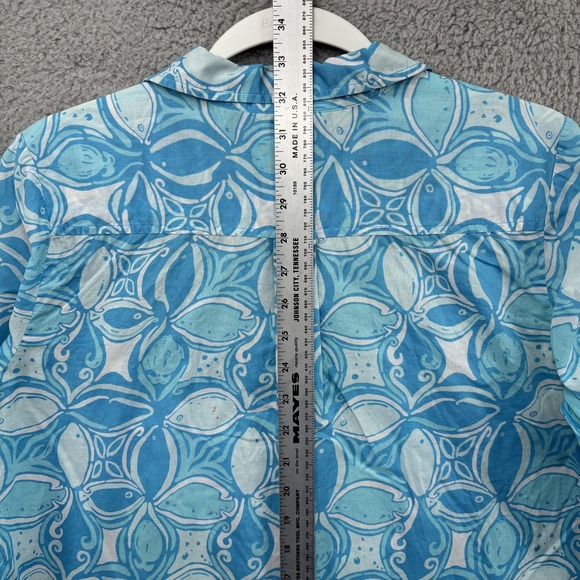 Lilly Pulitzer Captiva Tunic Shirt Womens Medium Print Button Front Blue India - Picture 9 of 11